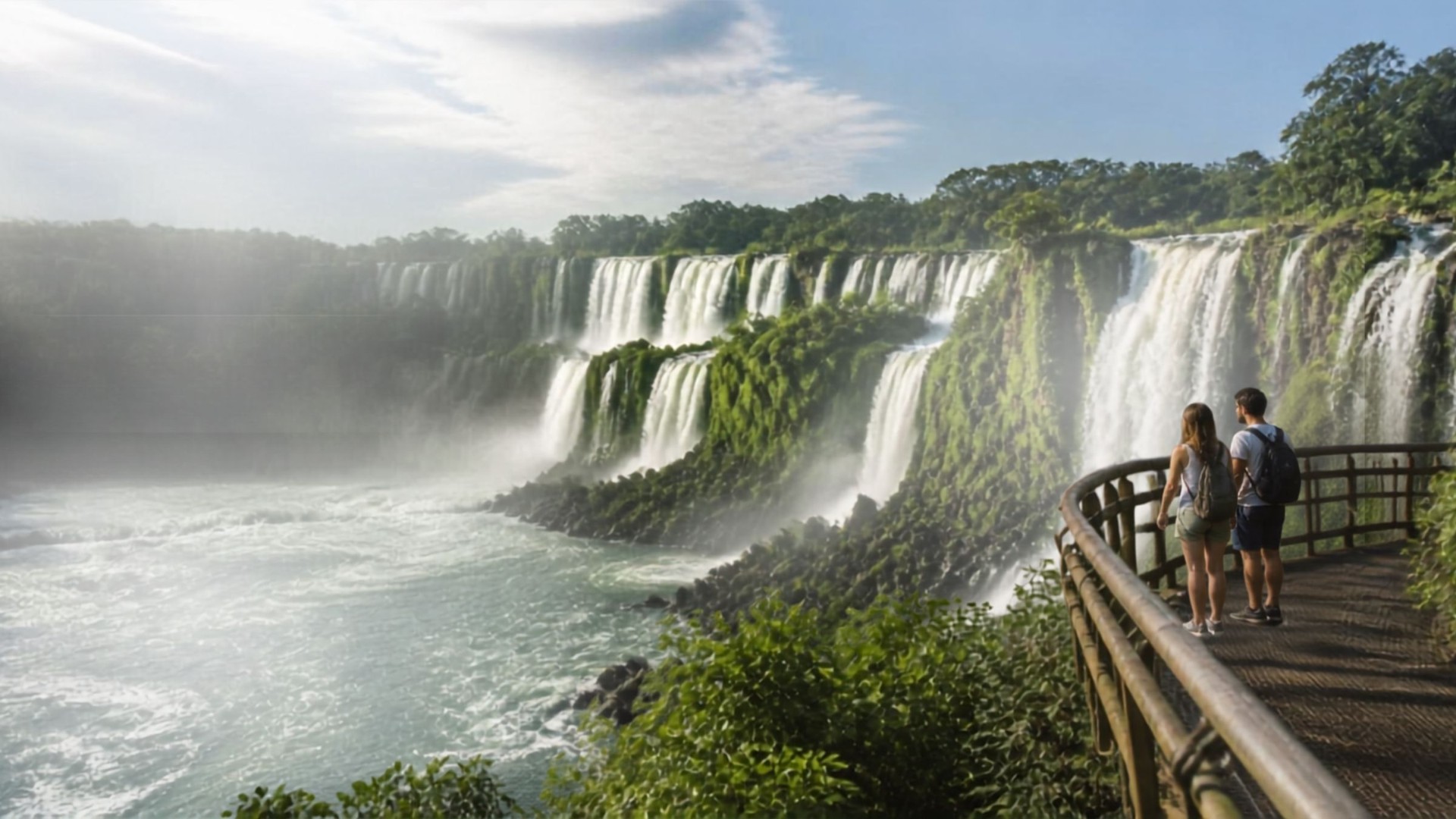 Turistas recorriendo la pasarela de las Cataratas del Iguazú